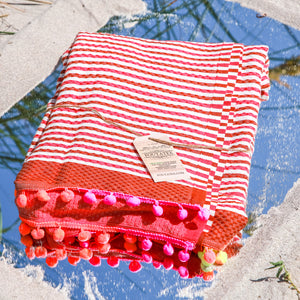 Premium Luxuries Beach Towel (Ponpon Red Stripes)