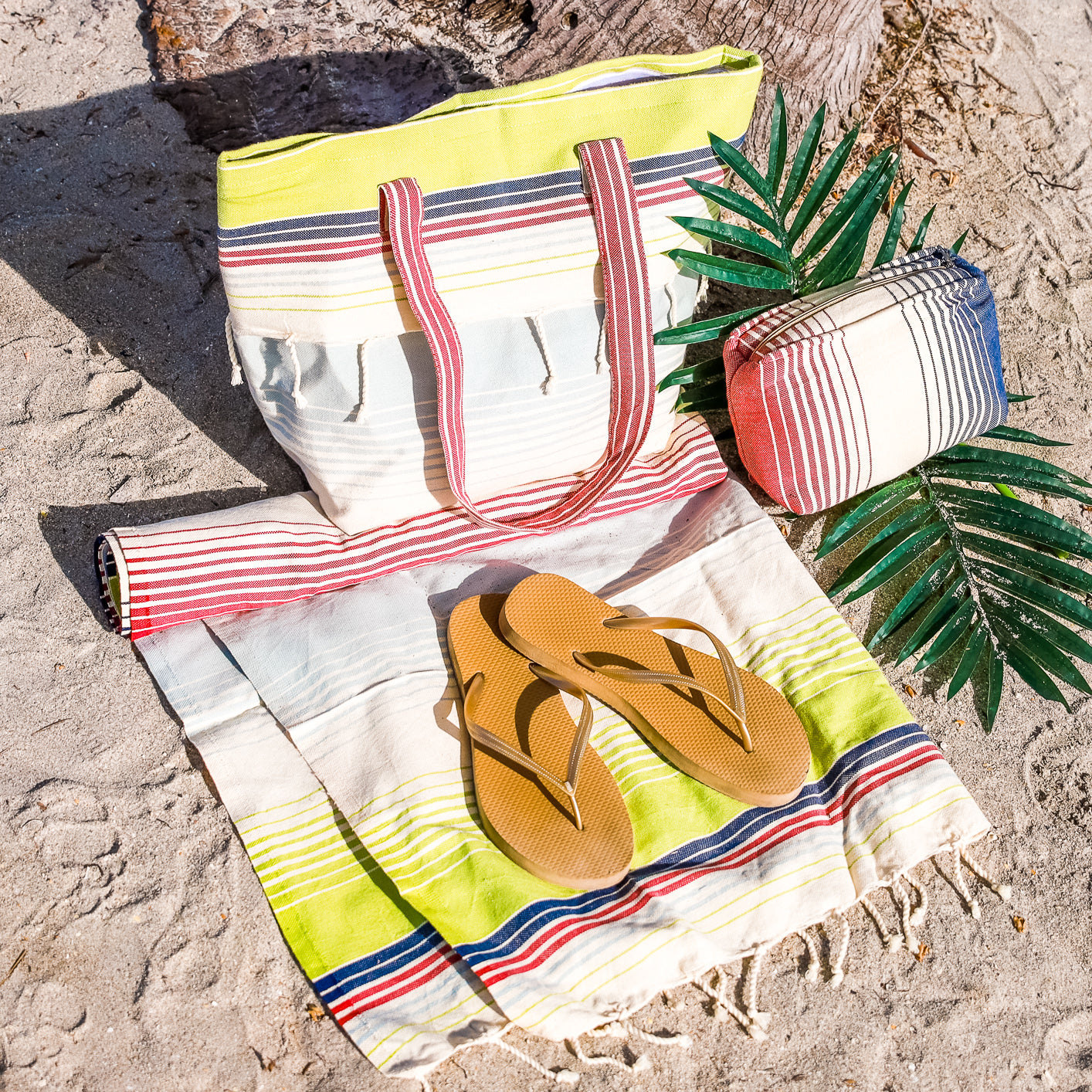 3 Pcs Matching Beach Bag Set ( Multi Stripe)